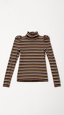 Veronica Beard Jeans Women's Striped Rib-Knit Turtleneck Pullover Sweater M