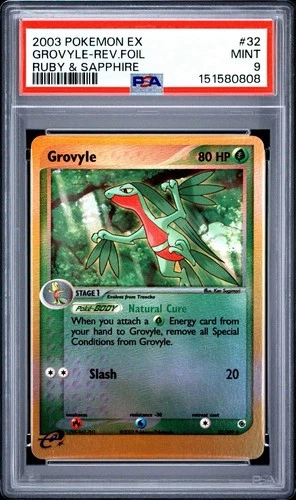 2003 POKEMON EX RUBY & SAPPHIRE #32 GROVYLE-REVERSE FOIL PSA 9