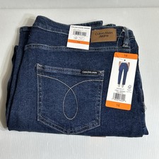 Calvin Klein Women High Rise Straight Leg Jean Size 16 Dark Blue #1829063 NWT