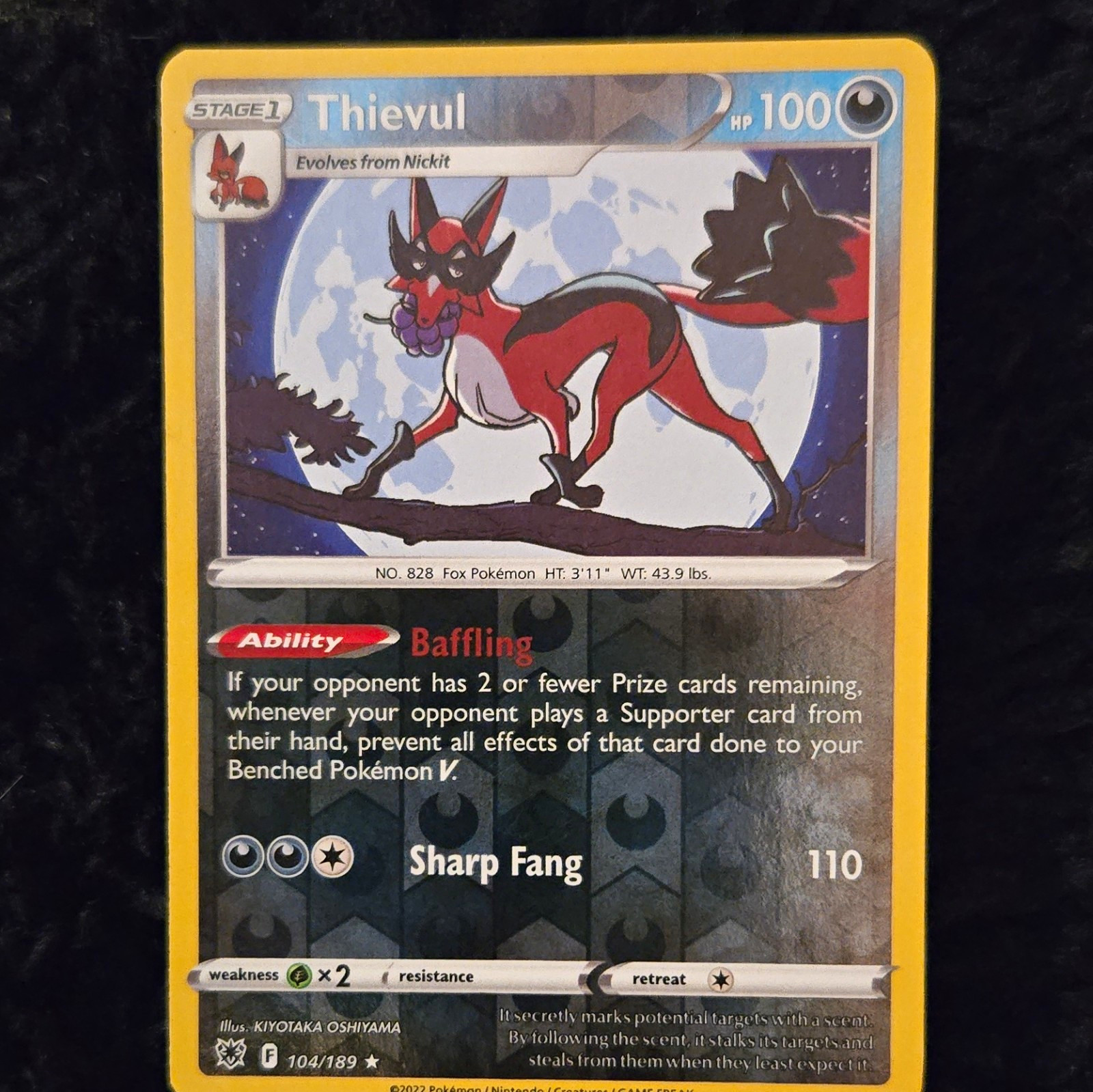 Thievul 104/189 Swsh10: Astral Radiance Reverse Holo Rare English Stage 1 HP 100