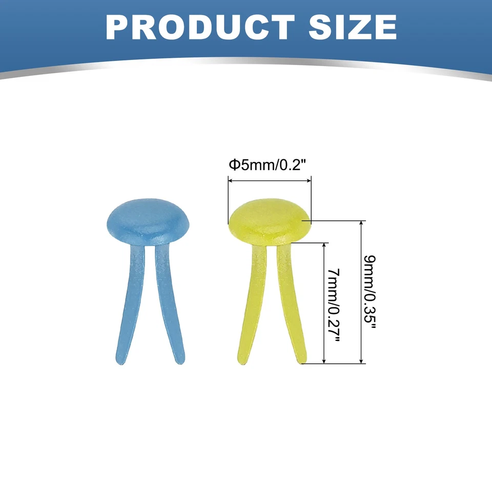 1000 PCS Paper Brass Fasteners Split Pins 5 x 9 Mm, Yellow/Sky Blue Foto 2 de 4