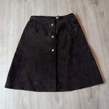 Vintage Genuine Suede Leather Button Up Skirt Size XS Chocolate Brown Western