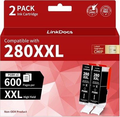 LinkDocs PGI-280xxl Black Ink 2 Cartridges for Canon
