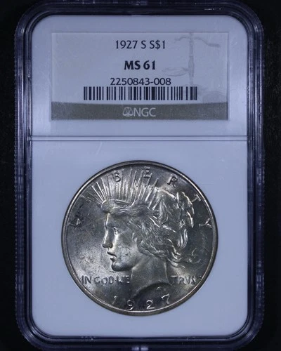 1927-S Peace Dollar - $1 NGC MS61 - Awesome Example!