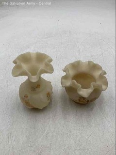 White Glass Floral Home Decorative Hand Painted Flower Vases Lot Of 2