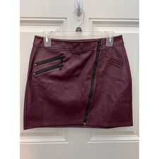 Express Burgundy Faux Leather Moto Mini Skirt Asymmetric Zip Maroon Womens 8