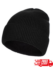 Merino Wool Beanie for Men XL/XXL Warm Knit Hat with Fold-Up Cuff