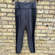 Athleta Black Faux Leather And Poly Leggings Pants Women's Size Small Zip Pocket