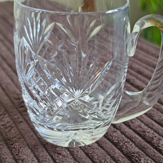 Clear Cut Glass Beer Small Tankard Mug with Handle Starburst Base