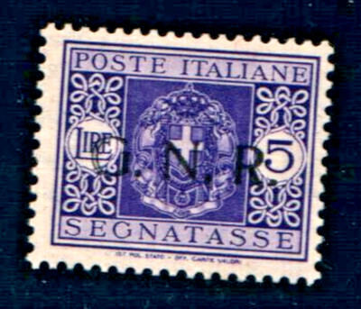 6718B) ITALY-SOCIAL REP-5 LIRE-Littorio beam overprinted n.r. - Marked