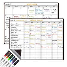 Magnetic Dry Erase Chore Chart and Monthly Planner Whiteboard Bundle for Frid...