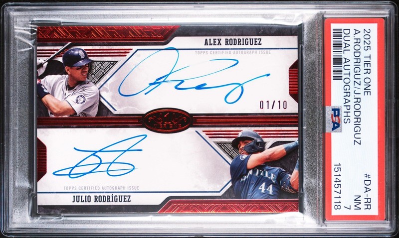 2025 Topps Tier One Dual Autographs #DA-RR A.Rodriguez/J.Rodriguez #/10 PSA 7