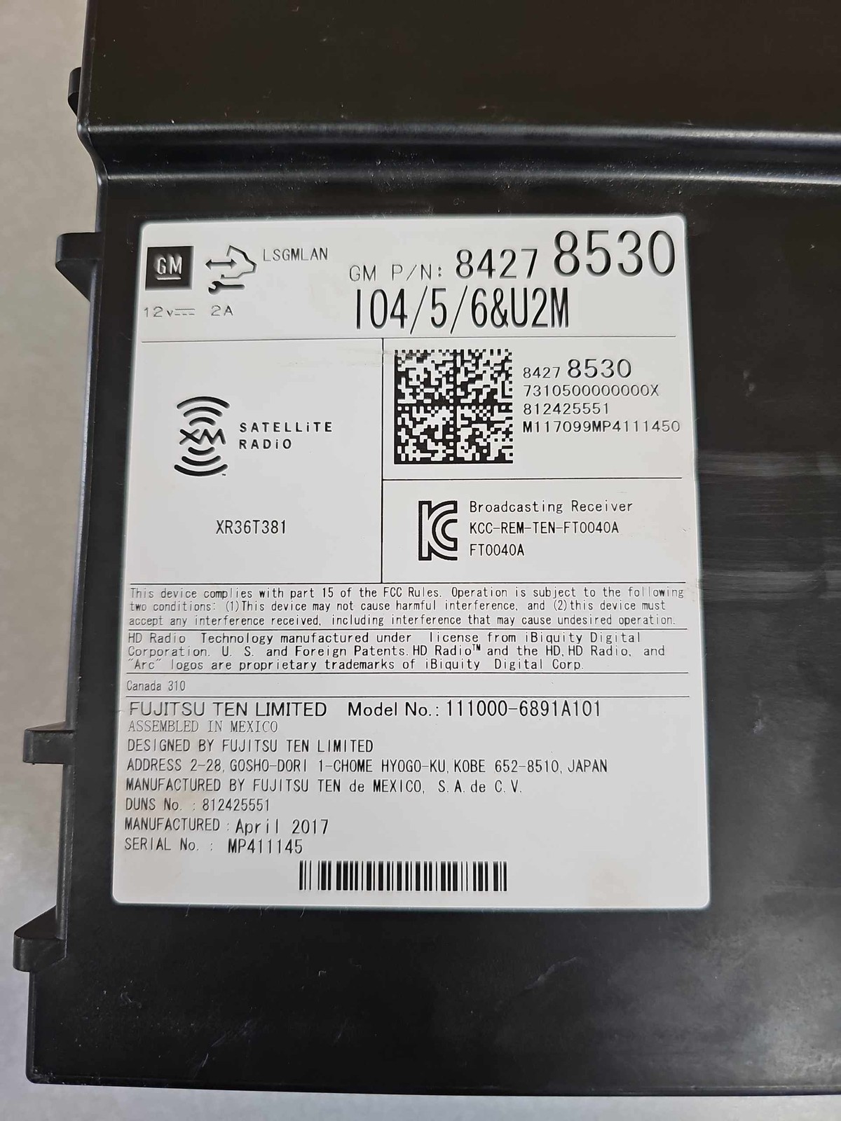 2017-2018 GMC Sierra 1500 Audio & Visual Equip.(radio) OEM#8