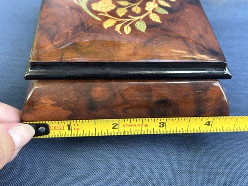 San Francisco Music Trinket Box Burl Wood Inlay Flowers Brown VTG - 第 14/15 張圖片