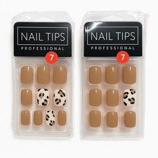 LOT OF 2PRESS ON ACRYLIC NAILS SHORT Nude/Leopard Print