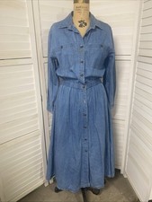 Vtg 80's/90's FADS Women's Long Sleeve Button Down Denim Jean Shirt Dress LRG