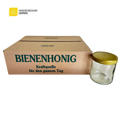 60x Honigglas 500g inkl. Kunststoffdeckel in Gold - Neutralglas