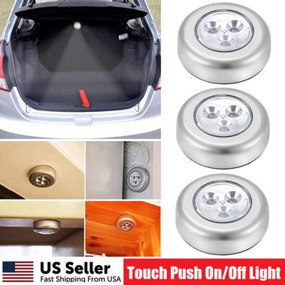 3 LED Touch Push On/Off Light Self-Stick On Click Battery Operated Lights 3PCS
