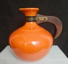 Bauer Pottery Los Angeles Orange Pitcher Carafe Wooden Handle Vintage