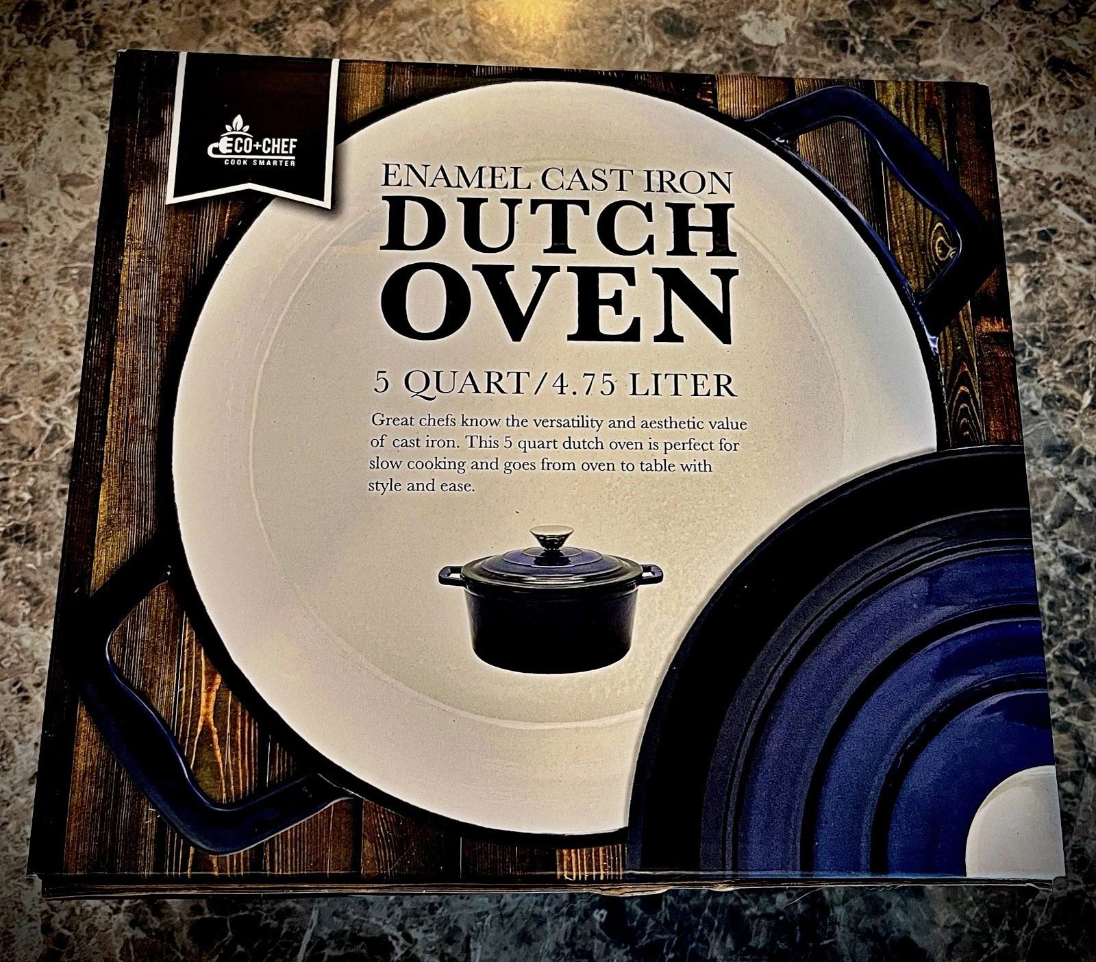 New Eco+Chef Blue Cast Iron Enamel Dutch Oven 5 Quart - Oven Safe to 500°F
Opens in a new window or 