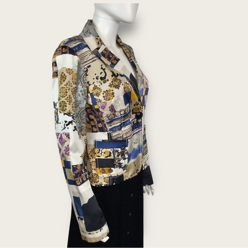 Etro Beige Blue & Black Satin Floral Paisley Blazer Size 6/42 - Picture 5 of 10