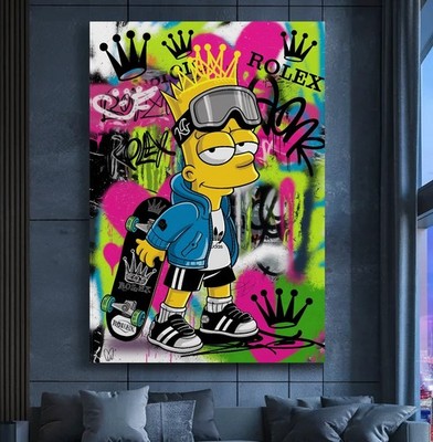 XL LEINWAND BILD ER BIS 165x110x5 BART-SIMPSON STREET-ART WANDBILD GRAFFITI BUNT
