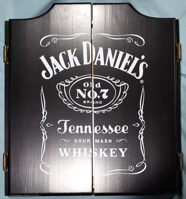 Jack Daniel's Tennessee Whiskey Dart Board Black Wood Cabinet Tournament  NIB
