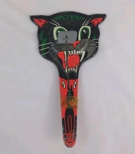 Vintage Halloween Black Cat Tin Litho Noise Maker Clapper US Metal Toy Co.  USA