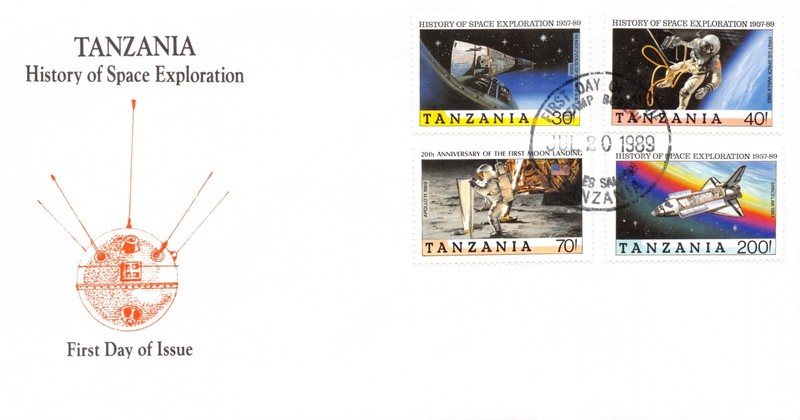 20TH ANNIV APOLLO 11 MOON LANDING FDC TANZANIA  7/20/89 COLORFUL SPACE SET