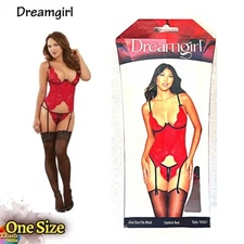 NWT Dreamgirl One Size Bustier With Strappy Back Detail & Panty Corset 10561 Red