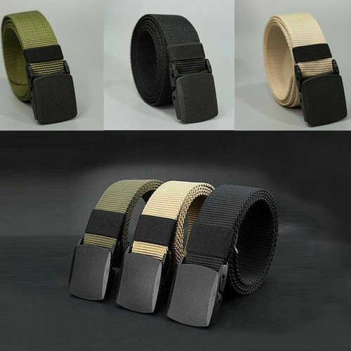 Herren Frauen Unisex Canvas Gurtband Gürtel normale große Größe schwarze Schnalle Armee Gürtel - Bild 1 von 7