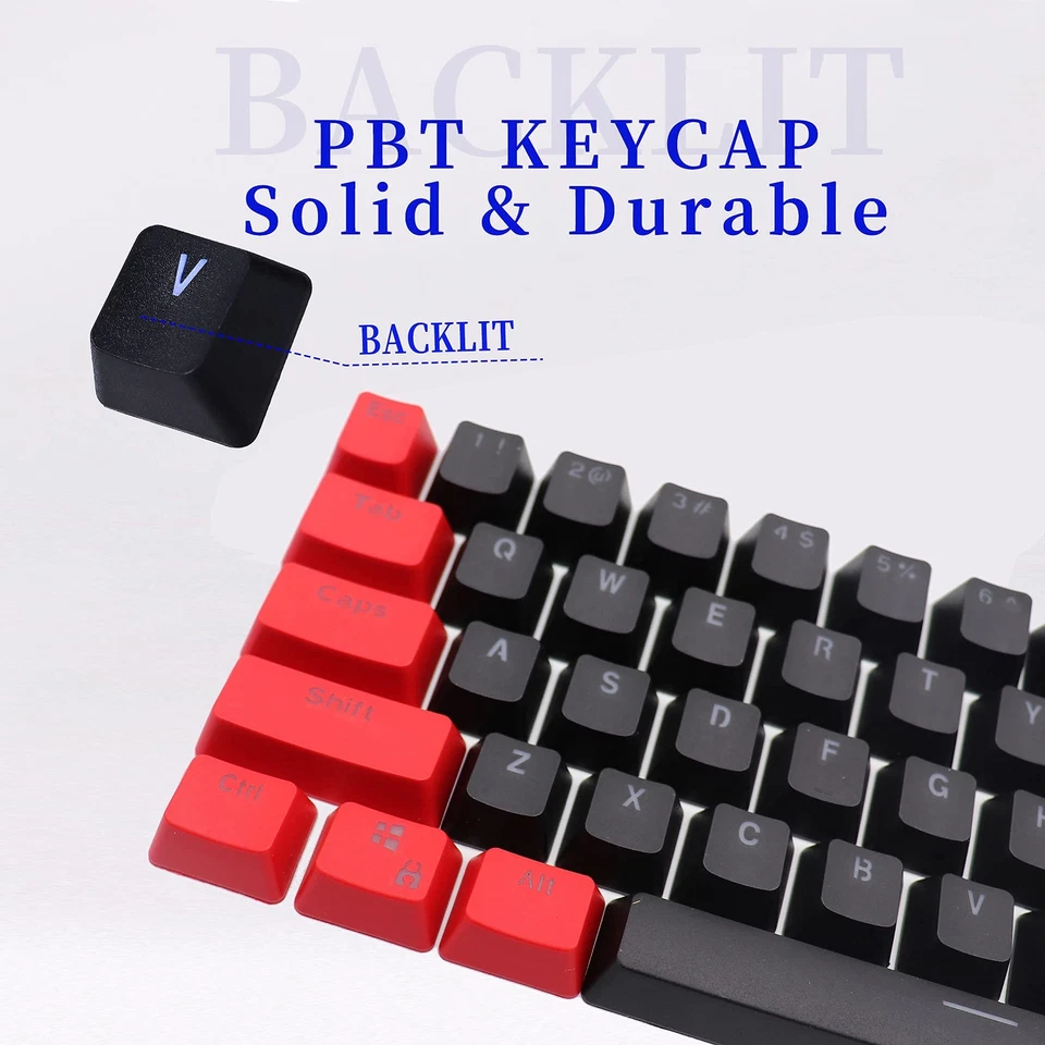 GTSP Red and Black Keycaps 60% Percent PBT Key Cap Set with 6.25U Space Key f... - Image 3 of 4