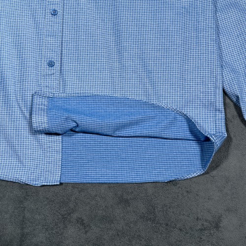 Johnston & Murphy XC Flex Shirt Mens Large Blue Grid Check Flip Cuff - Picture 5 of 13