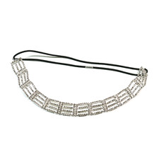 TB Crystal Rhinestone Silver Tone Stretch Elastic Women Fashion Hair Headband