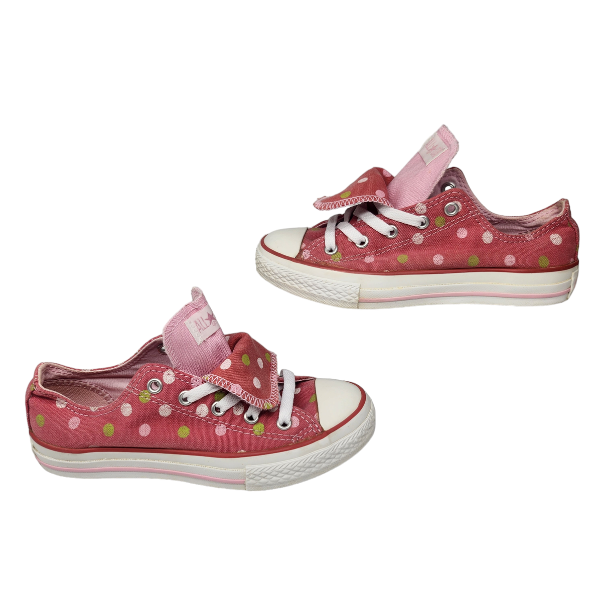 Converse All Star Shoes Kids Pink Polka Dot Double Tongue Low
