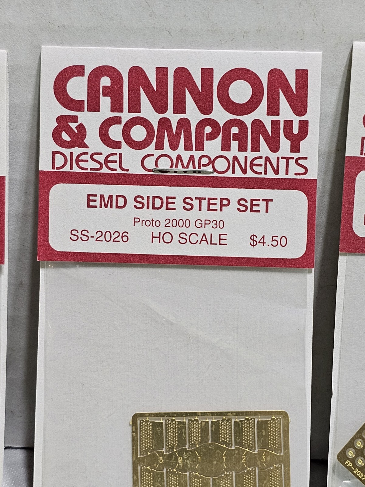 6 Cannon Co. EMD Side Steps SS-2023,2024, 2025,2026,2028, Plate FP-2027 HO BRASS