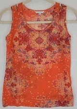CAbi Metros Orange Floral Sheer Tank Top Style #268 Blouse Size S