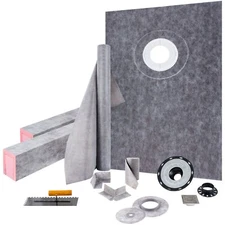 Shower Pan Curb Kit 38"x60" - Complete Set w/ PVC Flange, Steel Grate & Tools