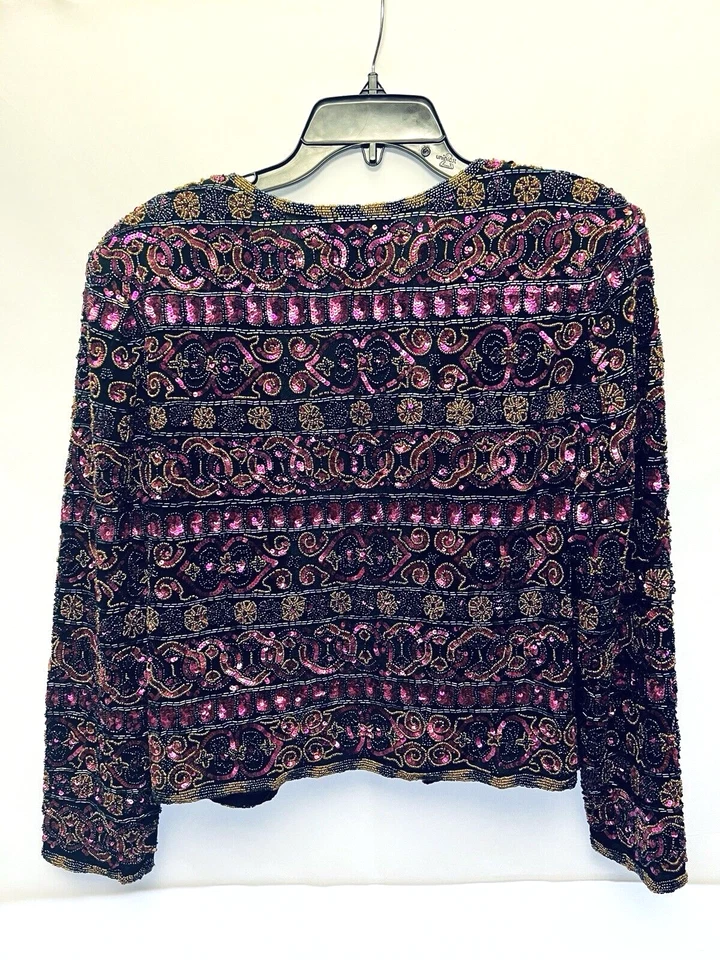 Chaqueta Niteline Della Roufogali con cuentas de lentejuelas para mujer M seda multicolor Foto 3 de 4