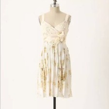 ANTHROPOLOGIE DELETTA TEA & SWEETS EYELET FLORAL PLEATED DRESS CREAM SIZE MEDIUM