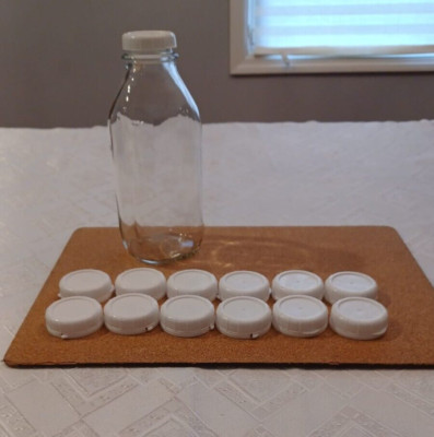 12 Glass Milk Bottle Caps - 48mm  Libbey & Stanpac * April orders get 15 caps