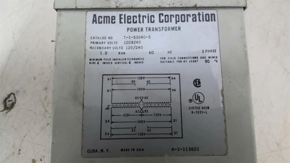 Acme Electric T-1-53040-S 120x240 Pri V 120/240 Sec Volts 1.0kVA Transformer - Image 2 of 4