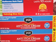 NIB Berkley Anti-Itch Cream 4 Oz W/ 1% Hydrocortisone for Eczema Bug Bite 2 tube