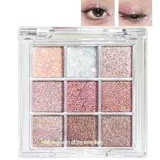 9 Colors Glitter Shimmer Eyeshadow Palette, Pink Golden Brown Eye Shadow