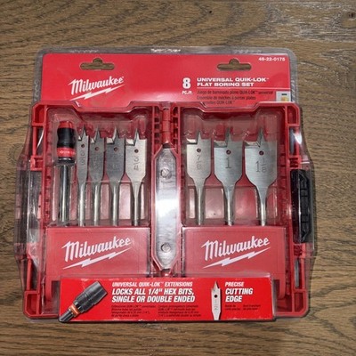 NEW,Milwaukee 49-22-0175 8Piece Universal QuikLok Flat Boring Spade Bit Set/Case