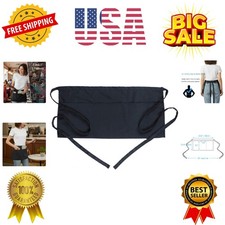 Waist Apron with 3 Pockets - Black Waitress Waiter Server Short Aprons