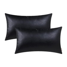 Faux Leather Lumbar Pillow Covers 12x20 Inches - Pack of 2 for Couch Home