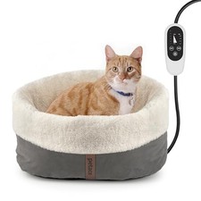 Heated Cat Bed with Auto Shut Off Timer, 17.7" x 13.7" With Heating Pad Grey