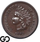 1865 Indian Head Cent Penny, Fancy-5 Choice AU, Civil War Era Issue