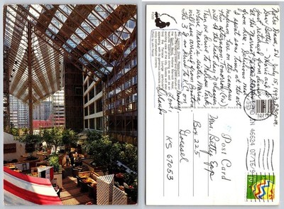 South Bend Indiana Marriott Hotel Looking Glass Restaurant Atrium Postcard